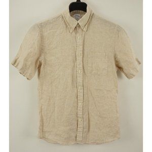Brooks Brothers 1818 100% Linen Mens Medium Short Sleeve Cream Button Down Shirt